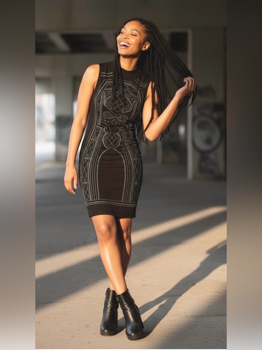 Say What? Black Studded Sleeveless Bodycon Dress Sz Small